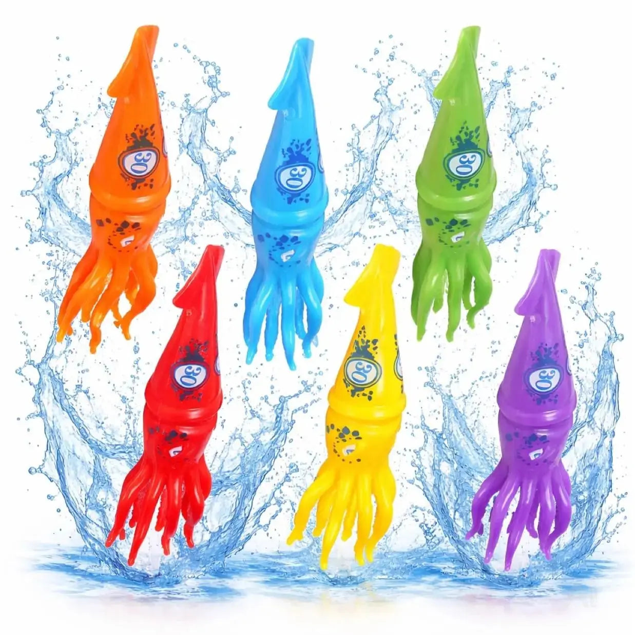 Tauchringe & Tauchstäbe für Kinder & Erwachsene – Wasserspielzeug für Pool, Schwimmbad & Tauchspiele (6x Tintenfisch)