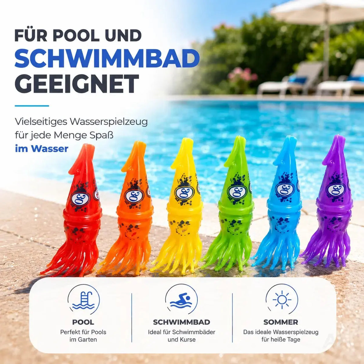 Tauchringe & Tauchstäbe für Kinder & Erwachsene – Wasserspielzeug für Pool, Schwimmbad – Detailansicht 3
