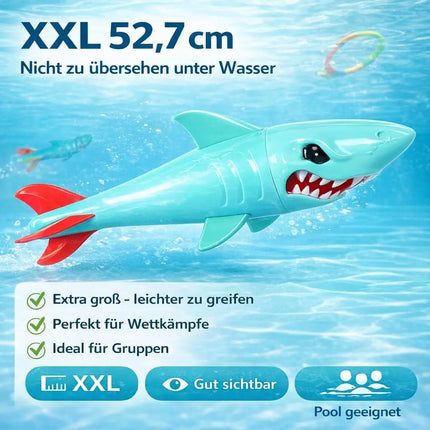 Tauchringe & Tauchstäbe für Kinder & Erwachsene – Wasserspielzeug für Pool, Schwimmbad & Tauchspiele (XXL Hai)