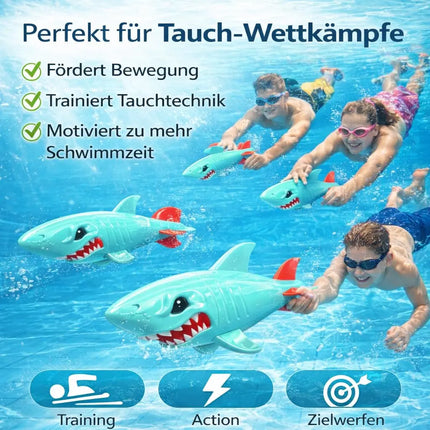 Tauchringe & Tauchstäbe für Kinder & Erwachsene – Wasserspielzeug für Pool, Schwimmbad & Tauchspiele (XXL Hai)