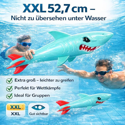 Tauchringe & Tauchstäbe für Kinder & Erwachsene – Wasserspielzeug für Pool, Schwimmbad & Tauchspiele (XXL Hai)
