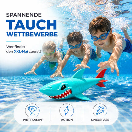Tauchringe & Tauchstäbe für Kinder & Erwachsene – Wasserspielzeug für Pool, Schwimmbad & Tauchspiele (XXL Hai)