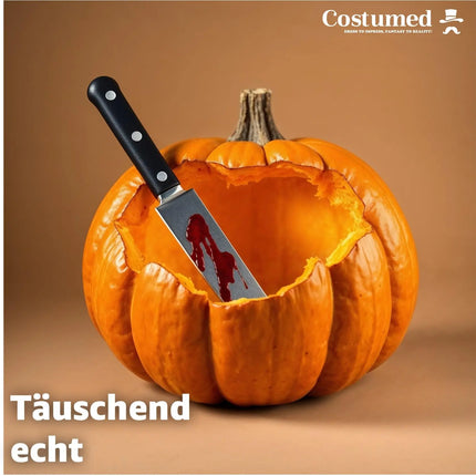 Täuschend Echt Fake Messer mit Blut ca. 34 cm als Accessoire - Halloween & Fasching - für Horror Kostüm