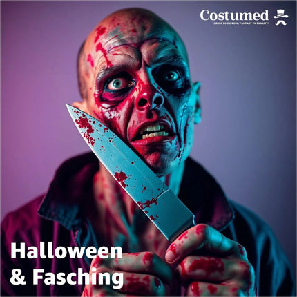 Täuschend Echt Fake Messer mit Blut ca. 34 cm als Accessoire - Halloween & Fasching - für Horror Kostüm