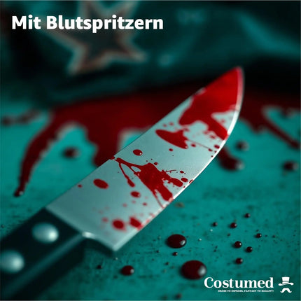 Täuschend Echt Fake Messer mit Blut ca. 34 cm als Accessoire - Halloween & Fasching - für Horror Kostüm