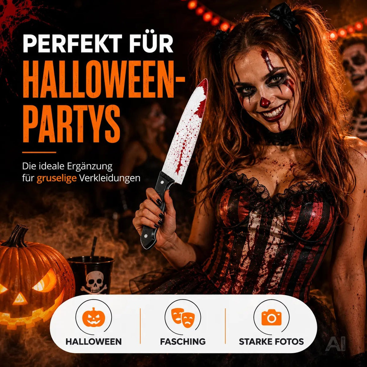 Täuschend Echt Fake Messer mit Blut ca. 34 cm als Accessoire - Halloween & Fasching - für Horror – Detailansicht 2