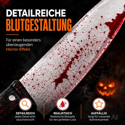 Täuschend Echt Fake Messer mit Blut ca. 34 cm als Accessoire - Halloween & Fasching - für Horror Kostüm