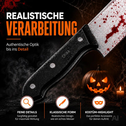 Täuschend Echt Fake Messer mit Blut ca. 34 cm als Accessoire - Halloween & Fasching - für Horror Kostüm