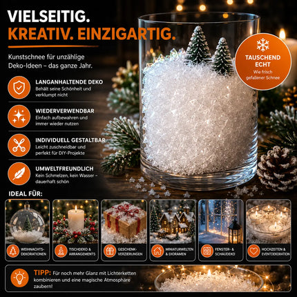 Täuschend echter Kunstschnee, Schnee weich und fluffig - glitzernder Dekoschnee für Dekoration - Deko Streuschnee Weihnachten