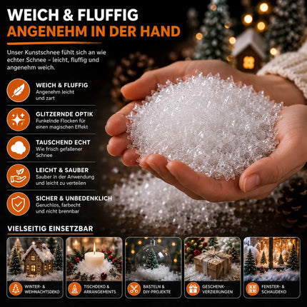 Täuschend echter Kunstschnee, Schnee weich und fluffig - glitzernder Dekoschnee für Dekoration - Deko Streuschnee Weihnachten