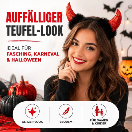 Teufelshörner Karneval Kopfbedeckung Teufelshörner Teufel Accessoire zu Kostüm Damen & Kinder – Detailansicht 2