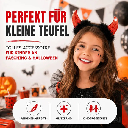Teufelshörner Karneval Kopfbedeckung Teufelshörner Teufel Accessoire zu Kostüm Damen & Kinder – Detailansicht 4