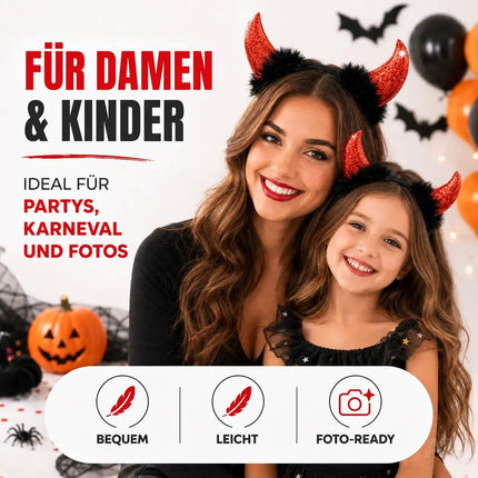 Teufelshörner Karneval Kopfbedeckung Teufelshörner Teufel Accessoire zu Kostüm Damen & Kinder – Detailansicht 6
