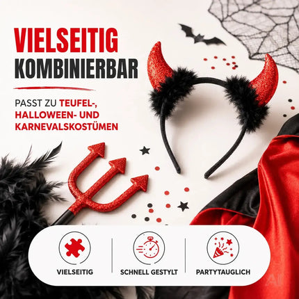 Teufelshörner Karneval Kopfbedeckung Teufelshörner Teufel Accessoire zu Kostüm Damen & Kinder – Detailansicht 7