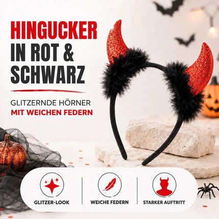 Teufelshörner Karneval Kopfbedeckung Teufelshörner Teufel Accessoire zu Kostüm Damen & Kinder – Detailansicht 8