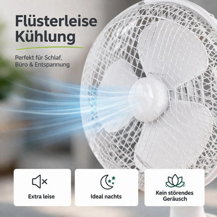 Tischventilator mit 90° Oszillation – Leiser Ventilator mit 3 Geschwindigkeitsstufen und tragbarem Design (Ventilator mit Clip Ø 16 cm)