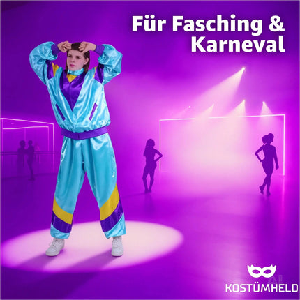 80er-Jahre Retro Kostüm Overall Blau – Vintage Look Kostüm für Fasching & Karneval (L/XL)