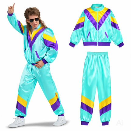 80er-Jahre Retro Kostüm Overall Blau – Vintage Look Kostüm für Fasching & Karneval (M/L)