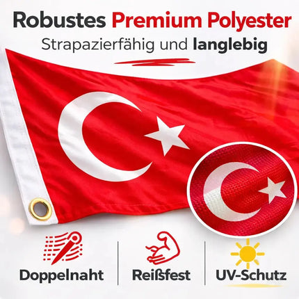 Türkei Flagge 90x150 cm – WM 2026 Weltmeisterschaft Fahne Fanartikel aus strapazierfähigem – Detailansicht 2