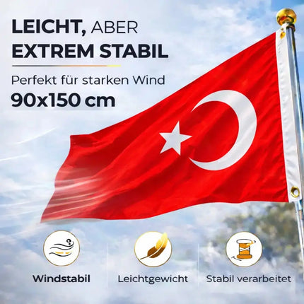 Türkei Flagge 90x150 cm – WM 2026 Weltmeisterschaft Fahne Fanartikel aus strapazierfähigem – Detailansicht 3