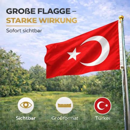 Türkei Flagge 90x150 cm – WM 2026 Weltmeisterschaft Fahne Fanartikel aus strapazierfähigem – Detailansicht 4