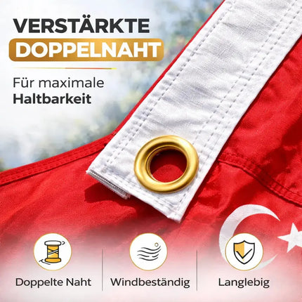 Türkei Flagge 90x150 cm – WM 2026 Weltmeisterschaft Fahne Fanartikel aus strapazierfähigem – Detailansicht 7