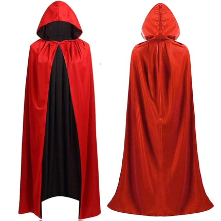 Umhang rot & schwarz mit Kaputze - für Halloween & Fasching & Karneval Vampir Kostüm für Kinder & Erwachsene, Beidseitig