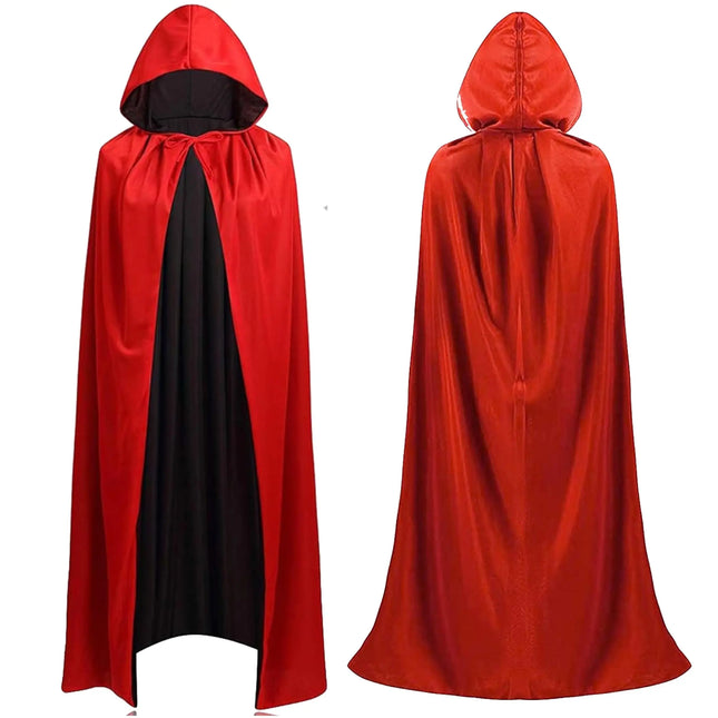Umhang rot & schwarz mit Kaputze - für Halloween & Fasching & Karneval Vampir Kostüm für Kinder & Erwachsene, Beidseitig