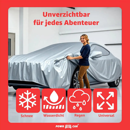 Universale Autoschutzhülle - Autoabdeckung - wasserdichte Autoplane für PKW/KFZ – Car Cover in Silber für umfassenden Schutz