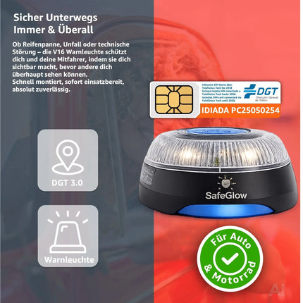 V16 DGT 3.0 Notfall-Warnleuchte mit SIM Karte – IDIADA PC21020060 – Pflicht ab 2026 in Spanien – Detailansicht 2