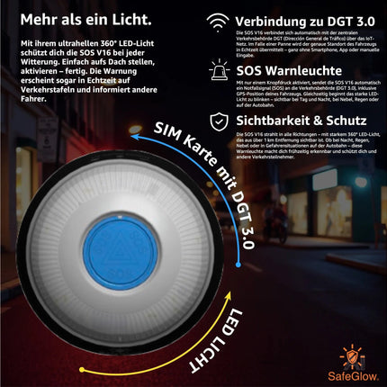 V16 DGT 3.0 Warnleuchte mit integrierter SIM – LED-Notfalllicht für Spanien 2026 – IDIADA Zulassung