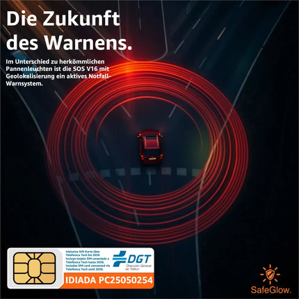 V16 DGT 3.0 Warnleuchte mit integrierter SIM – LED-Notfalllicht für Spanien 2026 – IDIADA Zulassung
