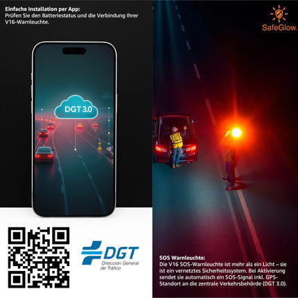 V16 DGT 3.0 Warnleuchte mit integrierter SIM – LED-Notfalllicht für Spanien 2026 – IDIADA Zulassung