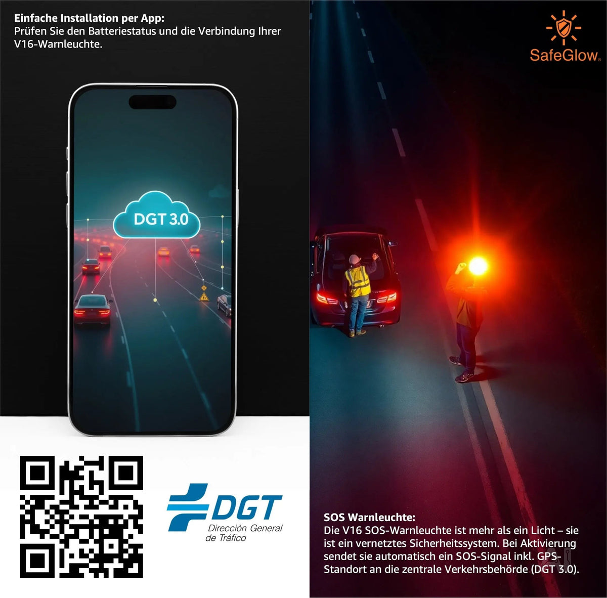 V16 DGT 3.0 Warnleuchte mit integrierter SIM – LED-Notfalllicht für Spanien 2026 – IDIADA – Detailansicht 6