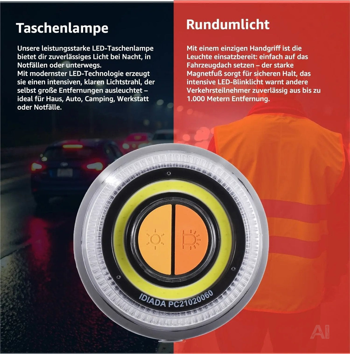 V16 Notlicht – Warndreieck Alternative & Sicherheitsleuchte – EU Zulassung – Pannenhilfe – Detailansicht 2