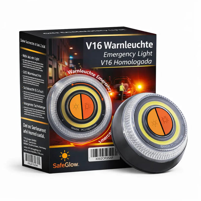 V16 Notlicht – Warndreieck Alternative & Sicherheitsleuchte – EU Zulassung – Pannenhilfe für Auto & Motorrad