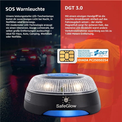 V16 Sicherheits-Warnleuchte DGT 3.0 inkl. SIM – Notlicht für Auto, Motorrad – IDIADA PC21020060