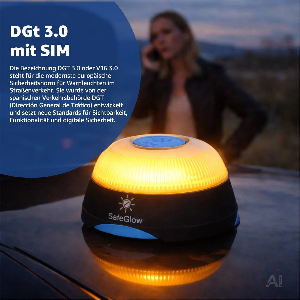 V16 Warnleuchte DGT 3.0 mit SIM – Pflicht ab 2026 in Spanien – IDIADA Zulassung PC21020060 – Detailansicht 3