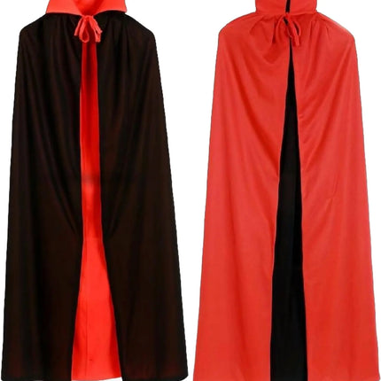 Vampir Kostüm Umhang rot & schwarz mit Kaputze - für Kinder & Erwachsene, für Halloween & Fasching & Karneval Beidseitig (Kopie)