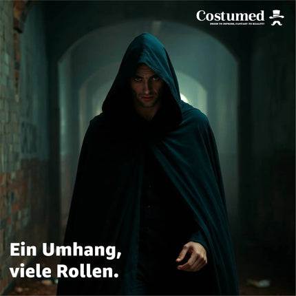 Vampir Kostüm - Umhang schwarz mit Kaputze - Verkleidung für Halloween & Fasching & Karneval - Kinder & Erwachsene - TK Gruppe® Offizieller Onlineshop