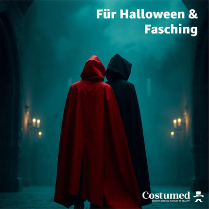 Vampir Kostüm - Umhang schwarz mit Kaputze - Verkleidung für Halloween & Fasching & Karneval - Kinder & Erwachsene - TK Gruppe® Offizieller Onlineshop