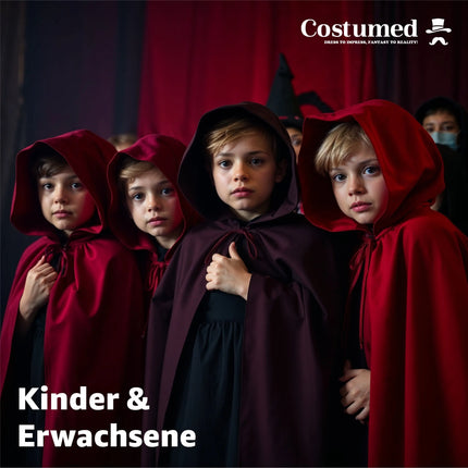 Vampir Kostüm - Umhang schwarz mit Kaputze - Verkleidung für Halloween & Fasching & Karneval - Kinder & Erwachsene - TK Gruppe® Offizieller Onlineshop