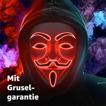 Vendetta LED Grusel Maske - wie aus Purge steuerbar, Gesicht leuchtend, für Halloween, Fasching & Karneval als Kostüm für Herren & Damen (Vendetta-rot)