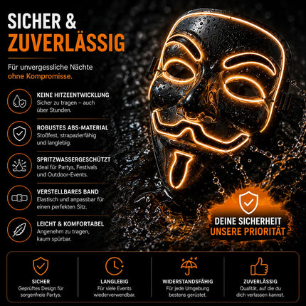 Vendetta LED Grusel Maske - wie aus Purge steuerbar, Gesicht leuchtend, für Halloween, Fasching & Karneval als Kostüm für Herren & Damen (Vendetta-rot)
