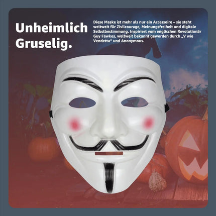 Vendetta Maske als Kostüm Accessoire für Damen & Herren, Kinder & Erwachsene an Anonymous Halloween & Fasching & Karneval