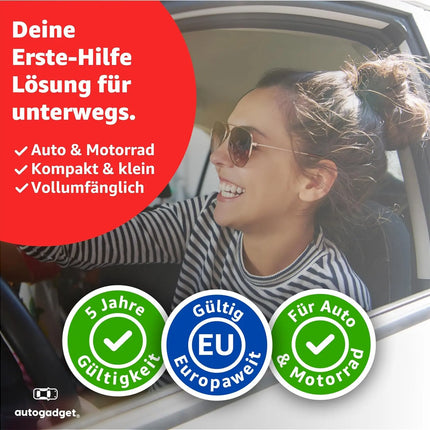 Verbandstasche KFZ Norm 2025 mit Beatmungstücher - Verbandskasten Auto - DIN13164:2022 - Erste Hilfe Set - Verbandskasten StVO konform (Pink)