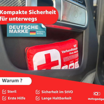 Verbandstasche KFZ Norm 2025 mit Beatmungstücher - Verbandskasten Auto - DIN13164:2022 - Erste Hilfe Set - Verbandskasten StVO konform (Rot)