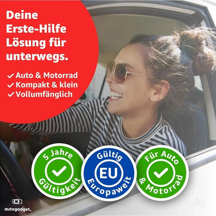 Verbandstasche KFZ Norm 2026 mit Beatmungstücher - Verbandskasten Auto (rot)