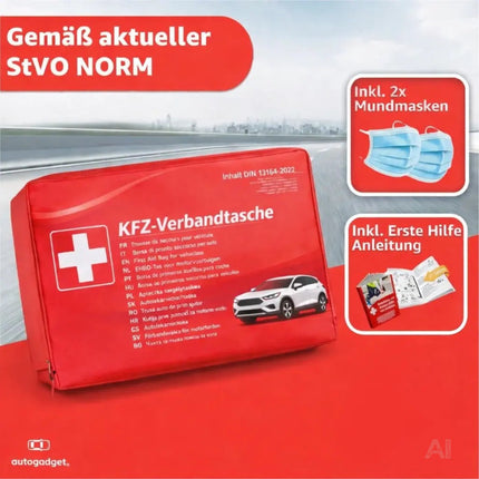 Verbandstasche KFZ Norm 2026 - Verbandskasten Auto (rot)