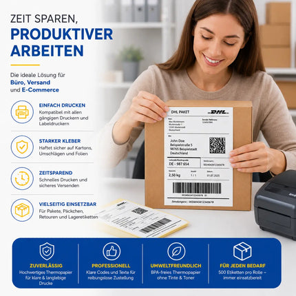 Versandetiketten 20 x 11 cm (4x6 Zoll) – Selbstklebende DHL DPD GLS Versandaufkleber aus Thermopapier für Labeldrucker & Thermodrucker